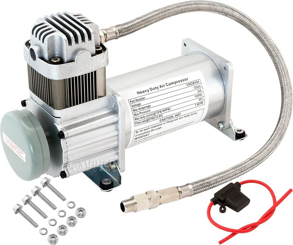 Vixen Horns Heavy Duty Onboard Air Compressor 150 PSI. Universal Replacement for Truck/Car Train Horn/Suspension/Ride/Bag kit/System. Fits All 12v