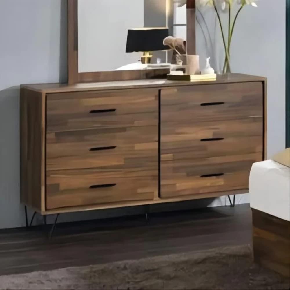 Hestia 6-Drawer Wooden Dresser In Walnut Finish