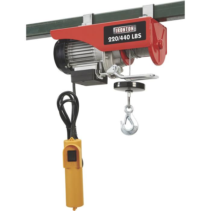 Ironton Electric Cable Hoist -220-Lb. Single-Line Capacity, 440-Lb. Double-Line Capacity, 40ft./20ft. Lift Height