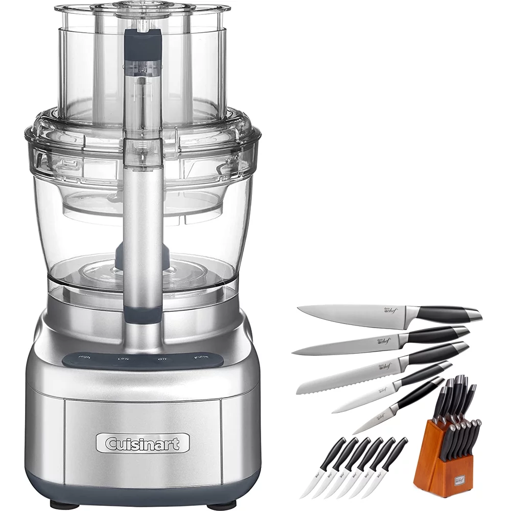 Cuisinart FP-13DSV Elemental 13 Cup Food Processor with Dicing Kit Silver Bundle with Deco Chef Gourmet 12 Piece Stainless Steel Knife Set with