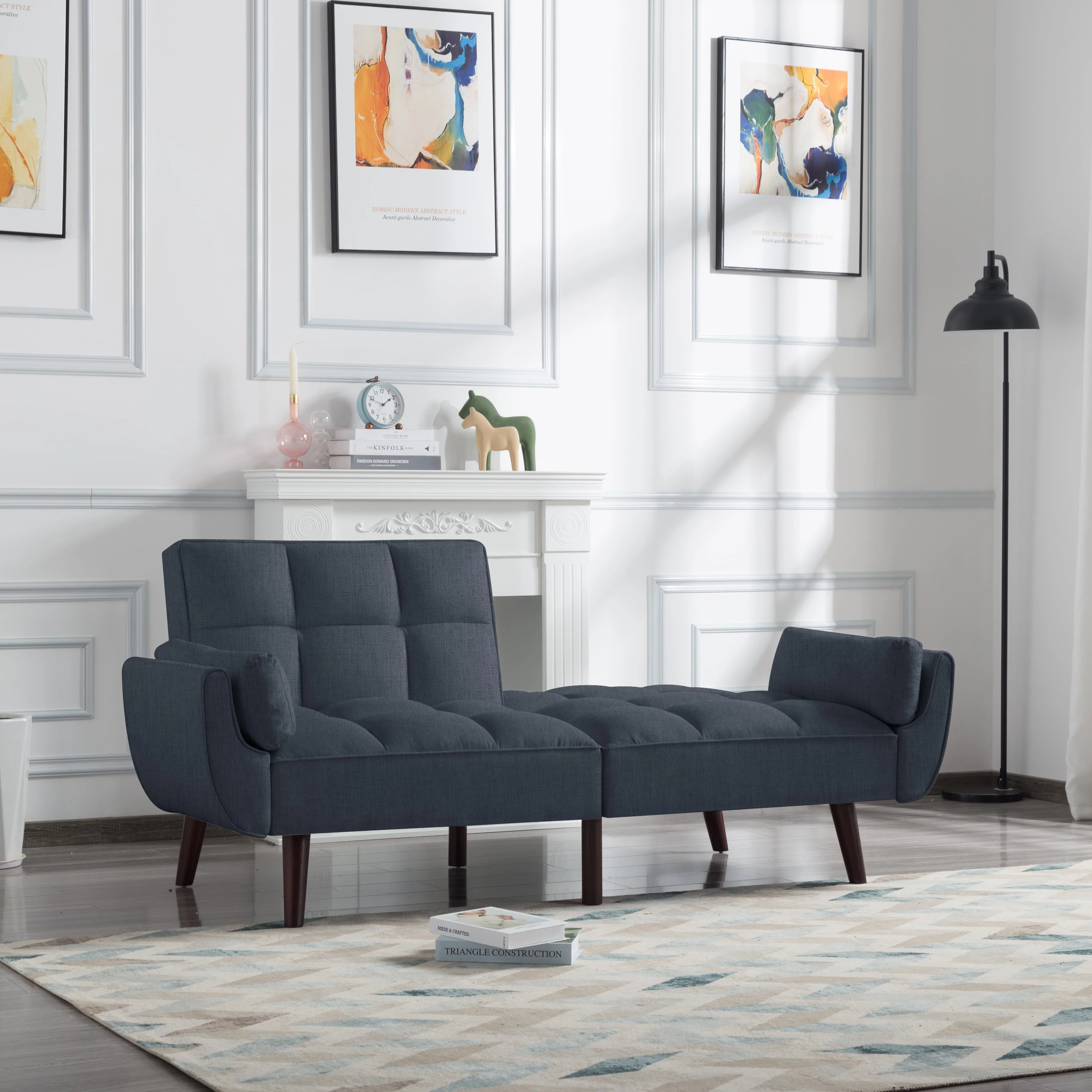 BSHTI 76” Futon Sofa Bed,Upholstered with Polyester,Wood Frame,2 Arm Pillows Included,3 Adjustable Positions ,5 Colors for Choosing