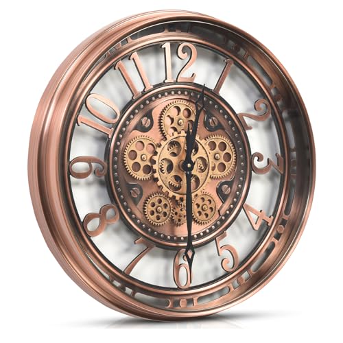 Moving Gear Wall Clock for Modern Farmhouse Living Room Decor,Large Industrial Steampunk Wall Clock,Metal Wall Clock Decorative for Home Office