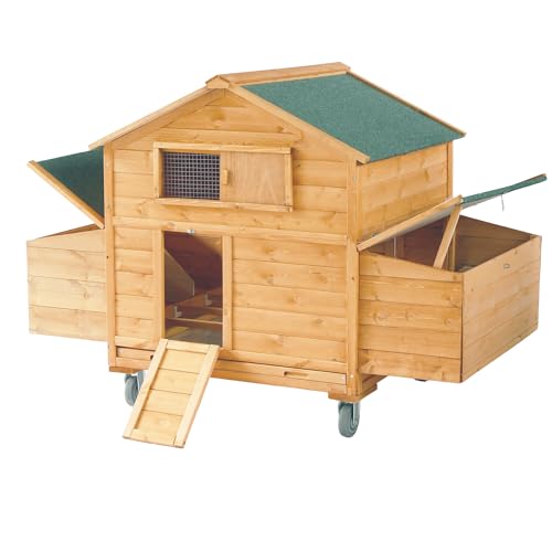 Mobile Chicken Coop with Wheels, Large Hen House with Nesting Boxes,Portable Chicken House for 4-6 Chicken,Wooden Poultry Cage,Waterproof Rabbit Cage