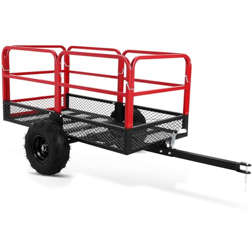 ATV Trailer Garden Dump Cart Tow Behind, 1500 LBS 22 Cubic Feet Heavy Duty Steel ATV Trailer Dump Cart, Pull Behind Yard Wagon Cart with 2 Wheels