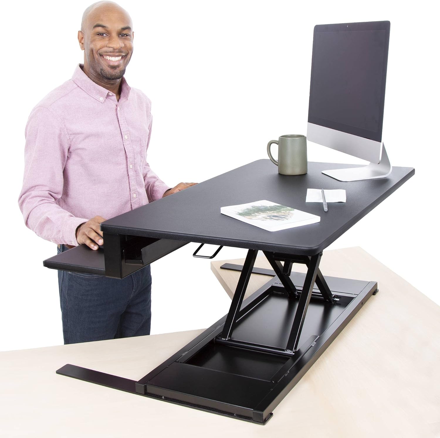 Stand Steady Flexpro Air | 36 Inch Premium Standing Desk Converter | Fully Assembled Sit to Stand Desk | Height Adjustable 2 Level Stand Up Desk