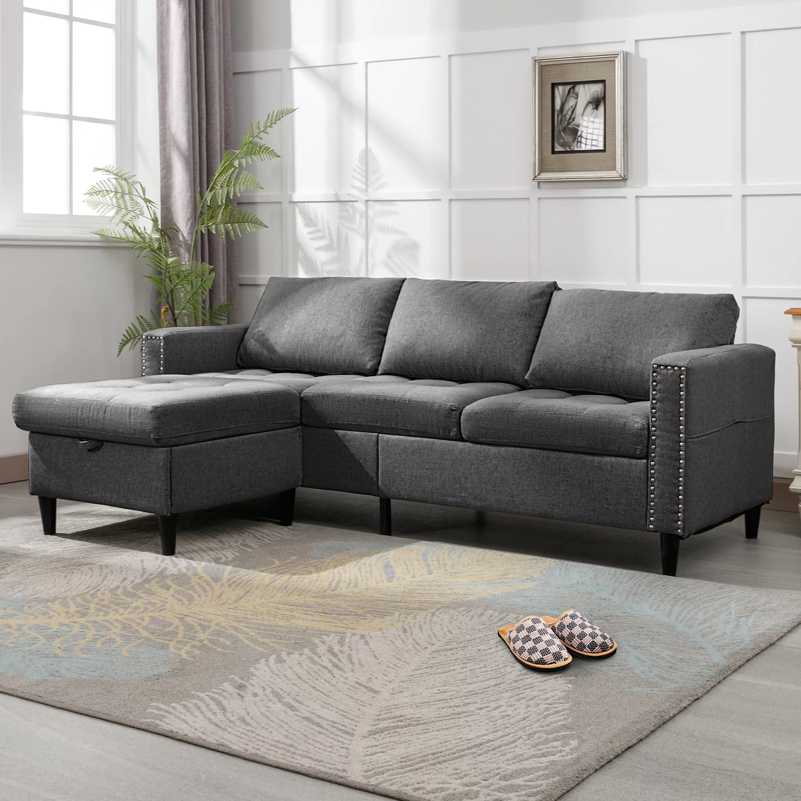 ZAFLY Reversible Sectional Couch, Set 3 Seat L Shaped Modular Sleeper Sofa Bed with Flexible Storage Ottoman Chaise