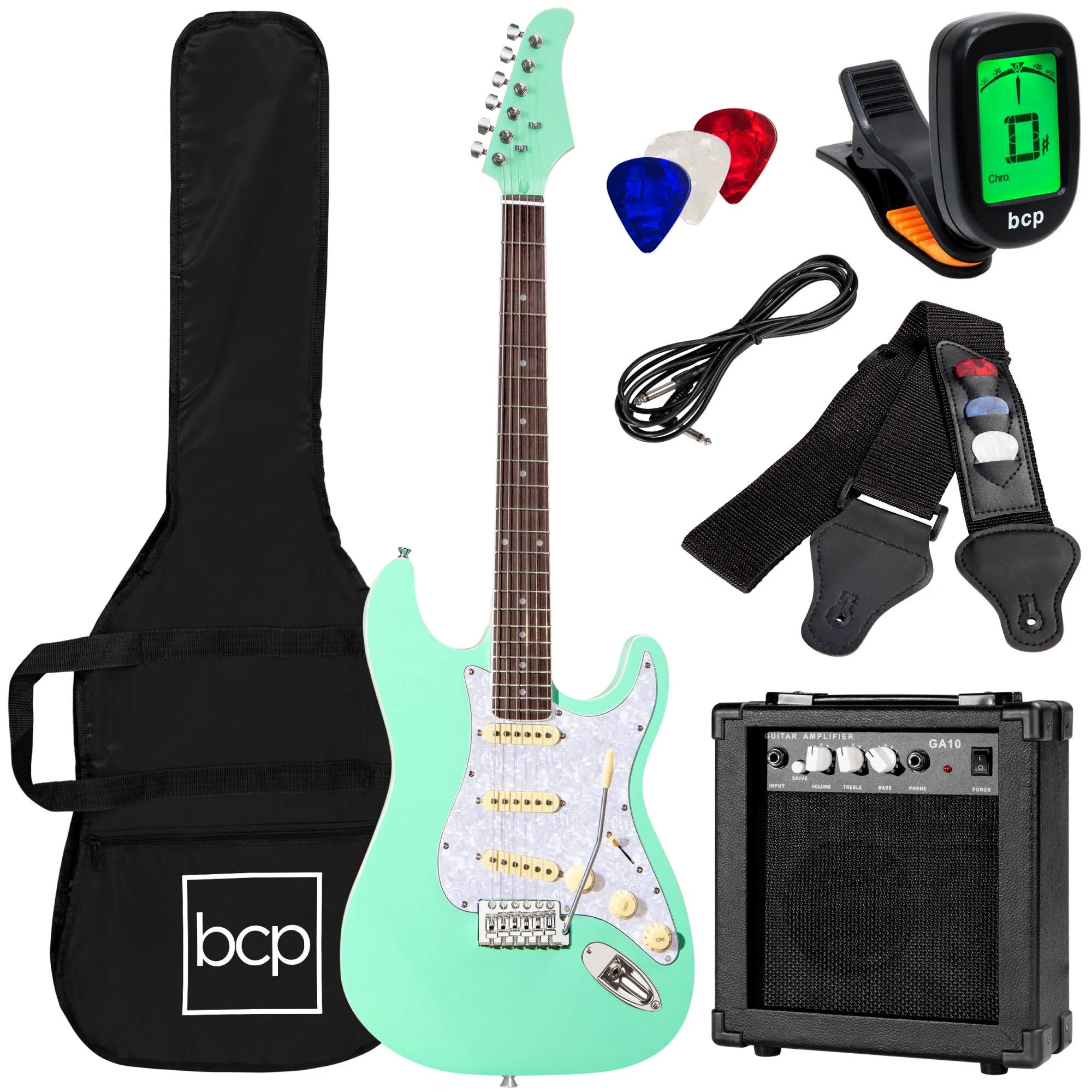 Best Choice Products 39in Full Size Beginner Electric Guitar Kit with Case, Strap, Amp, Whammy Bar - Socal Green