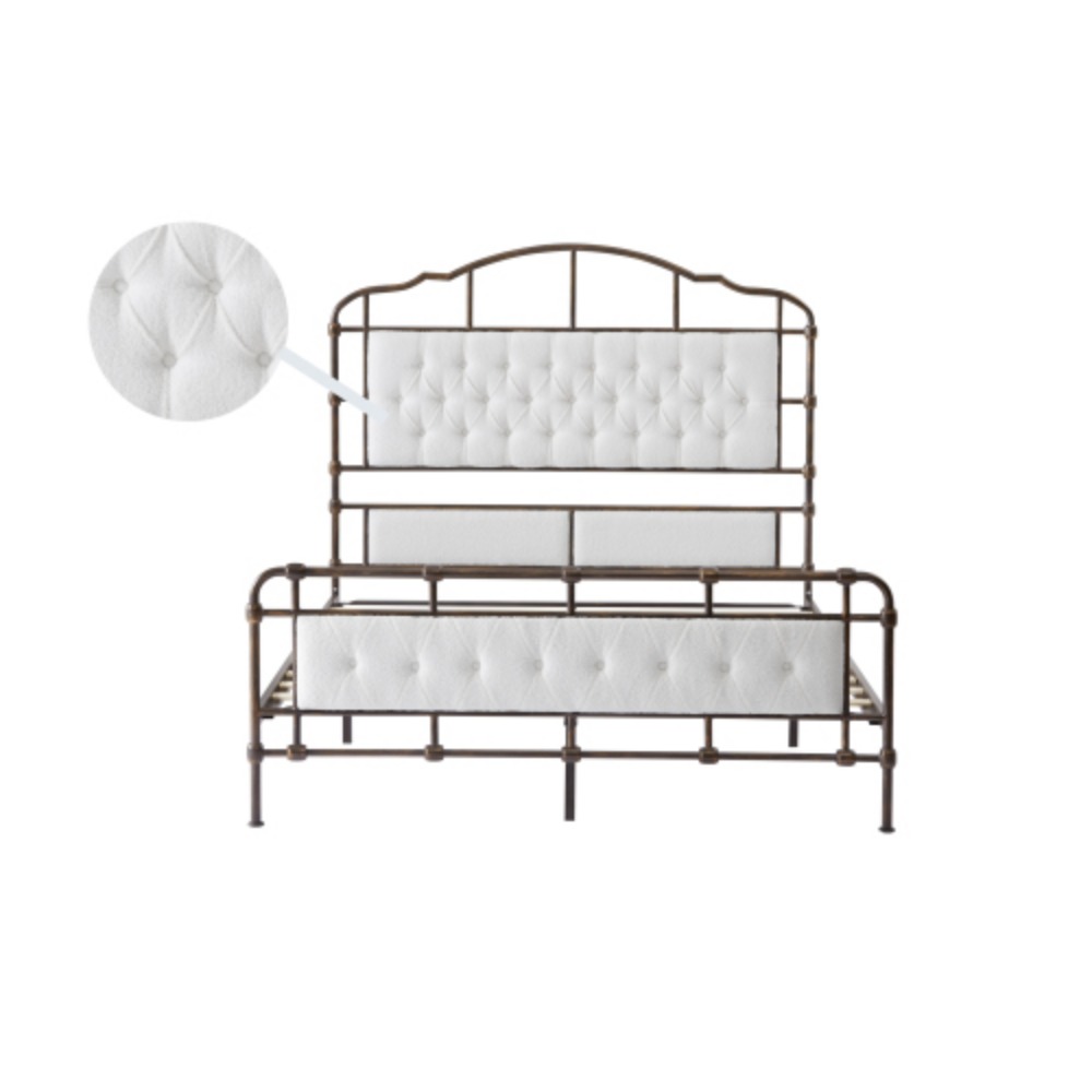 Queen size High Boad Metal bed with soft head and tail, no spring, easy to assemble, no noise  Foam + White + Metal + Bedroom + Queen + Bed Frame