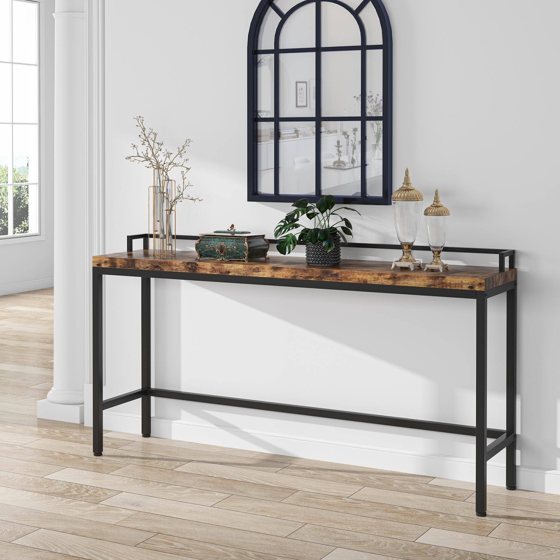 Narrow Sofa Couch Table, Long Console Table, Entrance Table, Bar Dining High Table - Brown