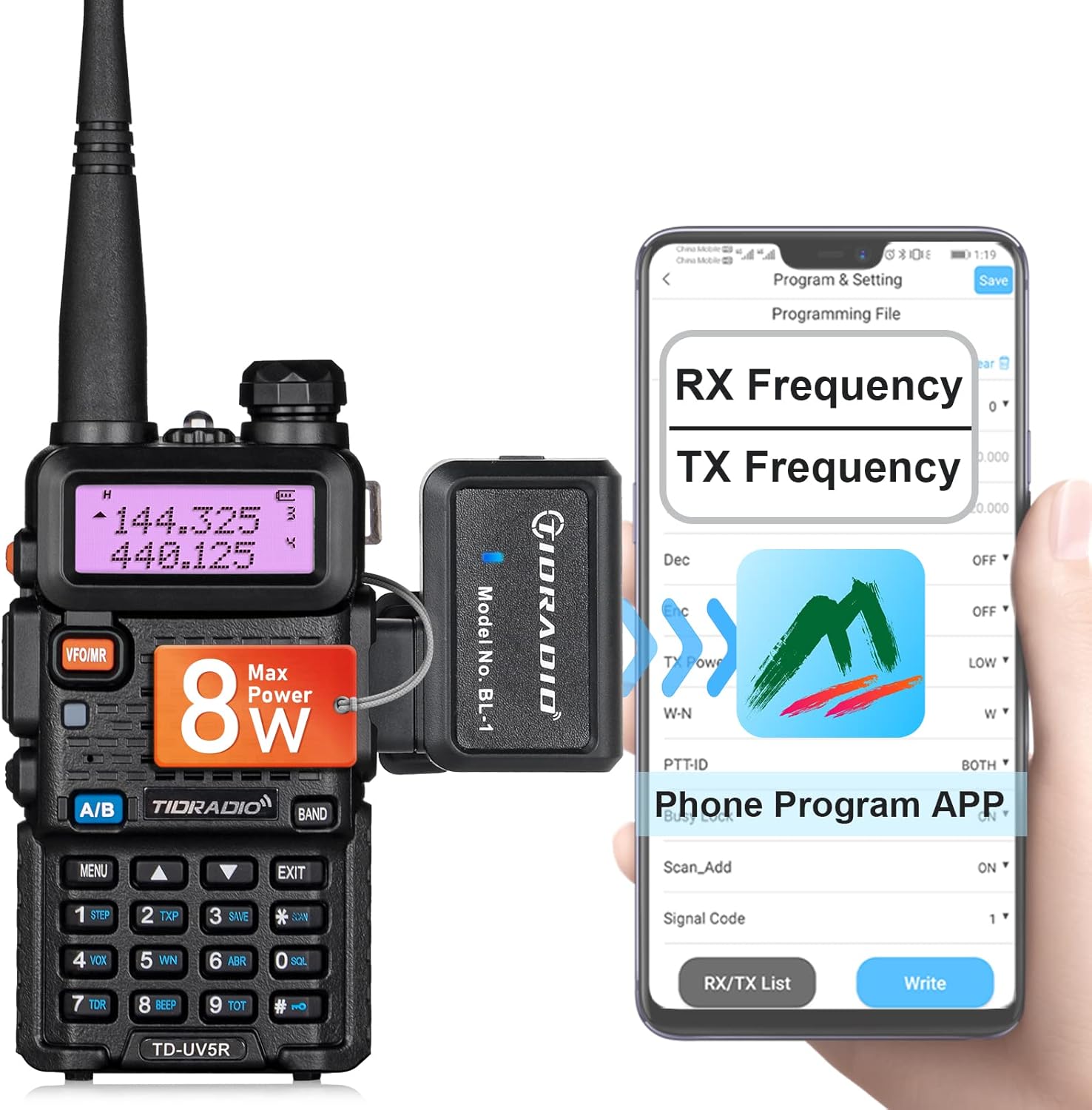 TIDRADIO Ham Radio Wireless Programmer Adapter Phone APP Programming for Baofeng uv-5r No Driver Issues Adapt to Multiple Models 2 Way Radio uv-5r