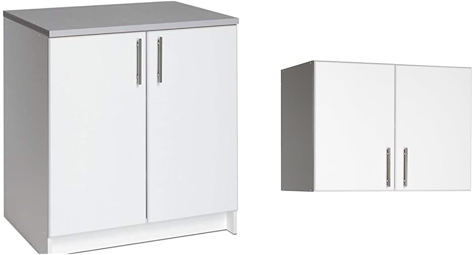 Prepac Elite Wall Mount and Freestanding Storage Cabinets Bundle (2 Pieces) | Stackable Garage Storage Solutions