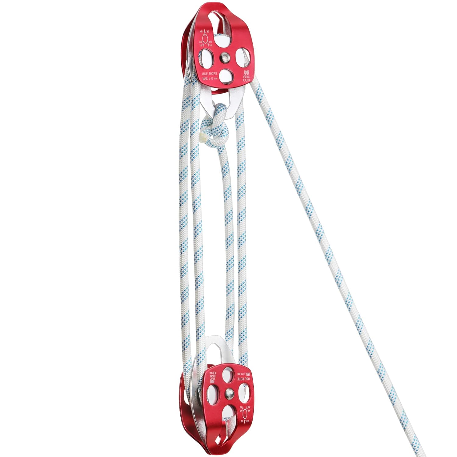 Pulley Block Twin Sheave Block and Tackle 2/5-1/2Inch 150Ft with Braid Rope 30-35KN 6600-7705LBS Capacity Easy Lifting Double Pulley Rigging Rope