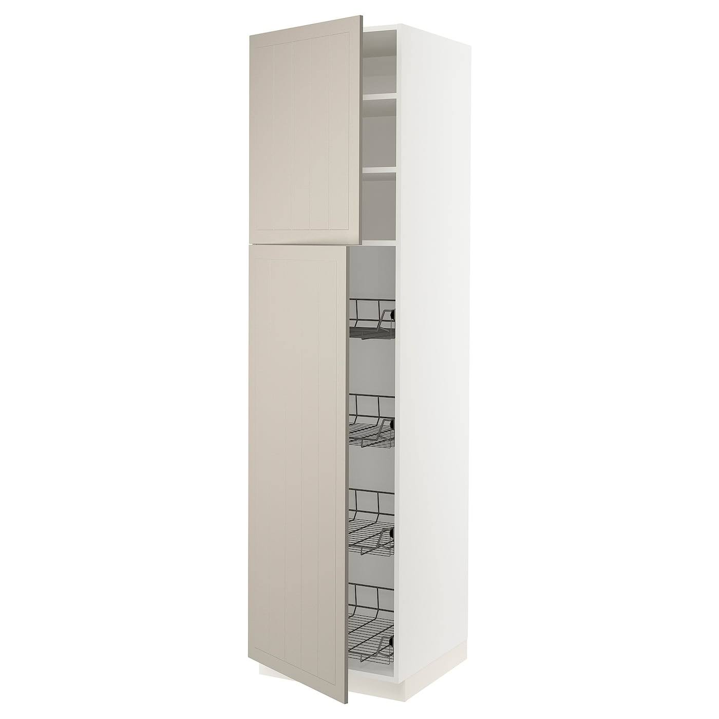 IKEA - SEKTION High Cabinet W door/wire Baskets, white/Stensund Beige, 24x24x90 09407590