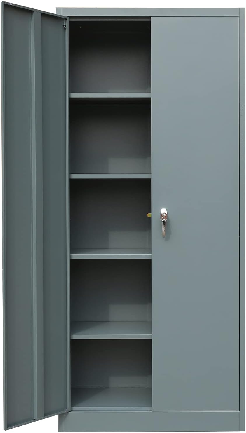Metal Storage Cabinet with 2 Doors and 4 Shelves, Lockable Steel Storage Cabinet for Office, Garage, Warehouse, 70.86" H x 31.5" W x 15.75" D (Grey)