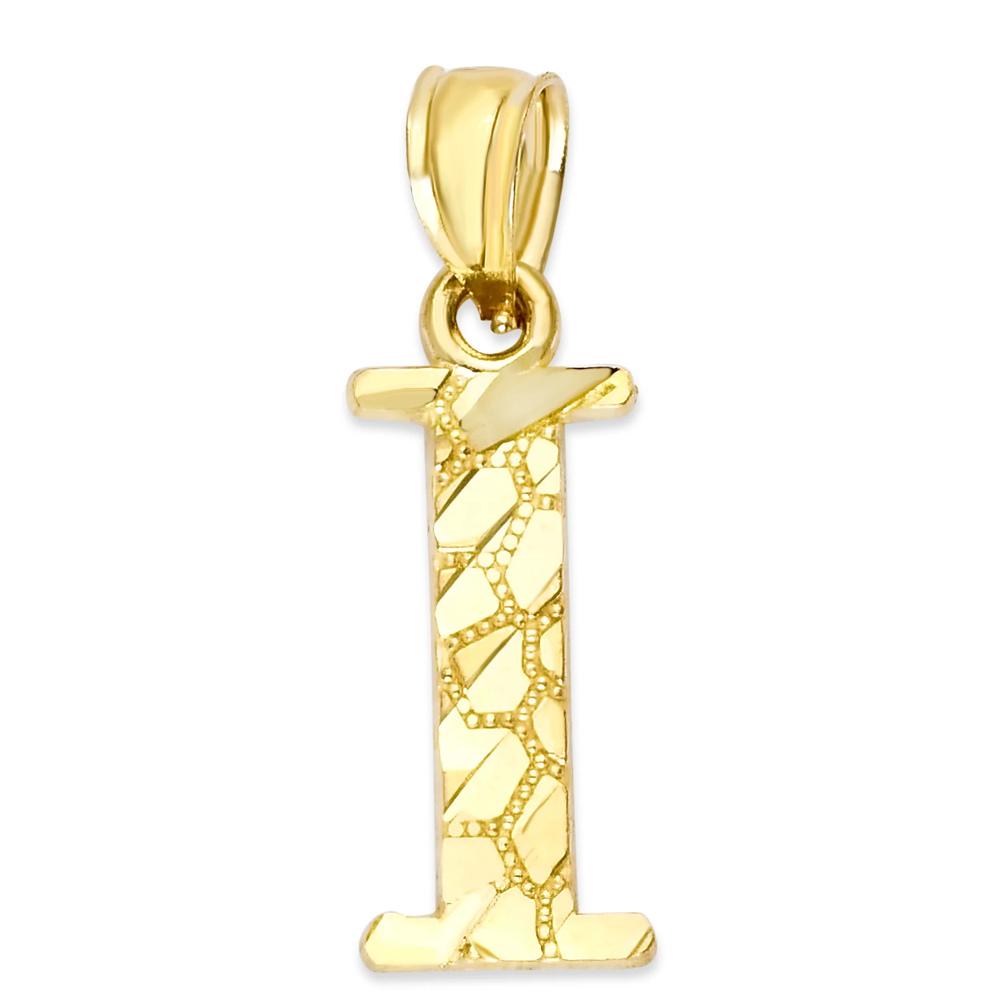 14k Solid Gold Nugget Initial Pendant, Personalized Letter Jewelry, Gifts for Her Letter I