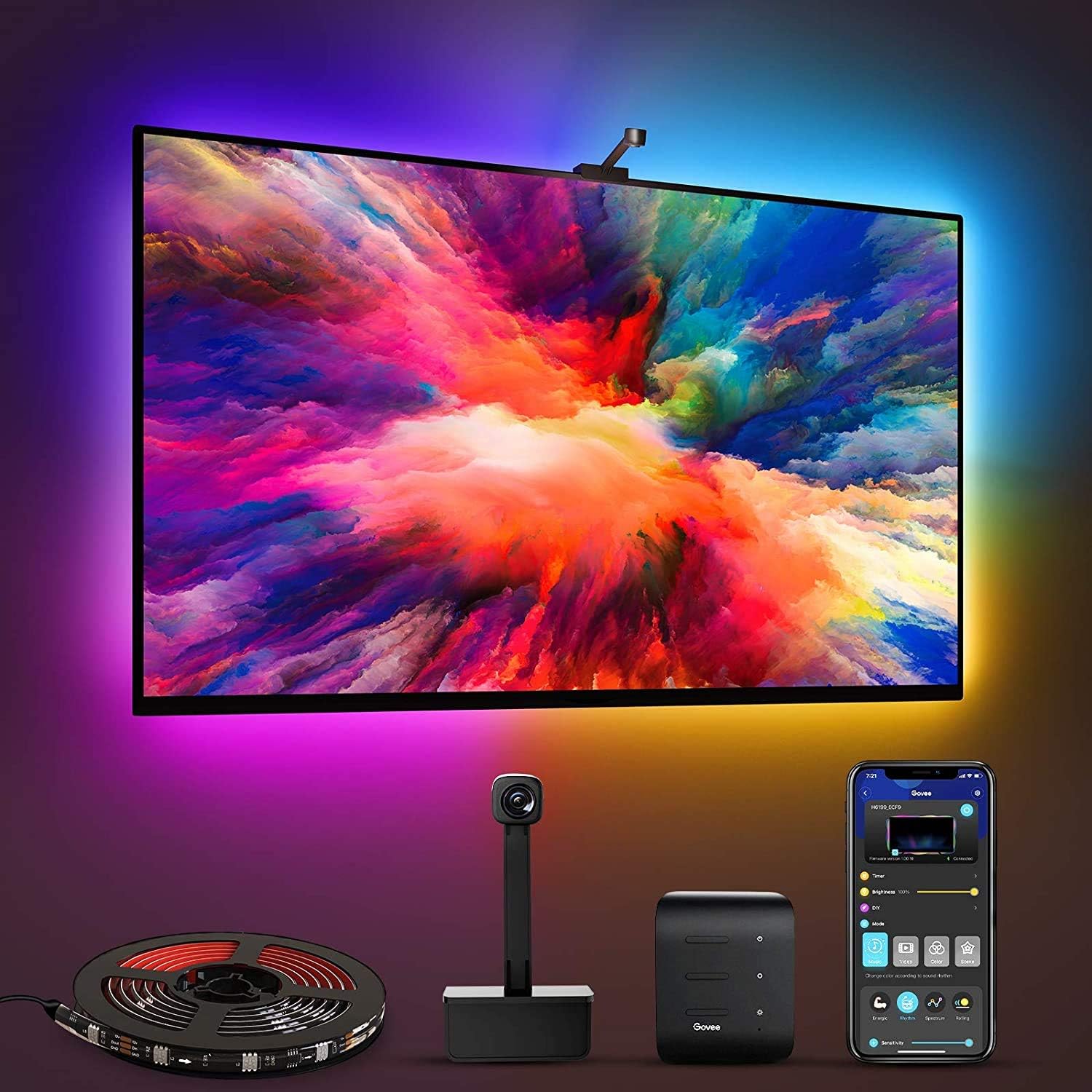 Govee DreamView T1 TV LED Backlights with Camera, RGBIC Wi-Fi TV Backlights for 55-65 inch TVs PC, Works with Alexa & Google Assistant, App Control