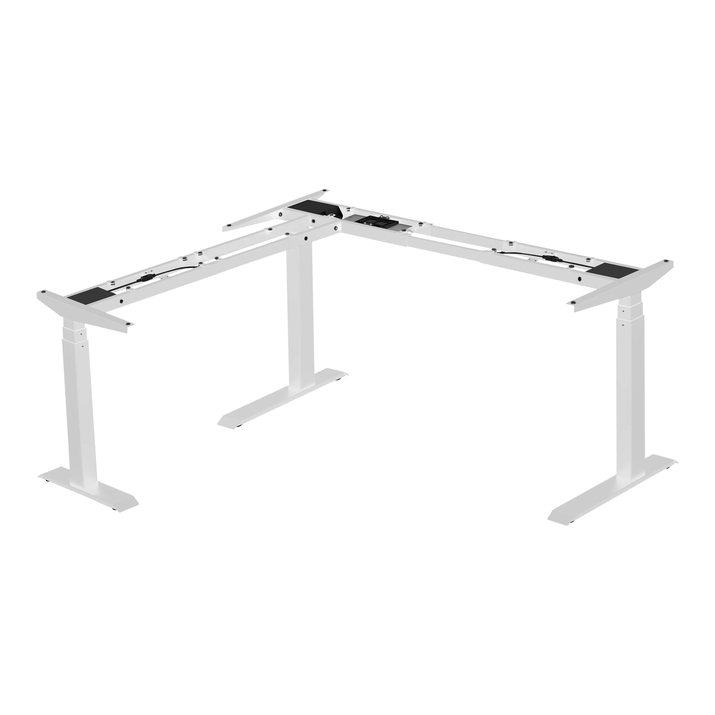 Stand Up Desk Store Triple Motor Electric L-Shaped Corner Standing Desk EZ Assemble Frame  with Adjustable Width (White, Frame Only)