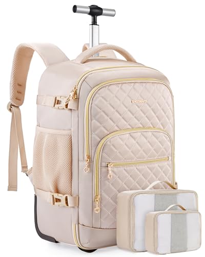 BAGSMART Rolling Backpack for Women, Travel Carry on Backpack with Wheels for Adults, 17 Inch Large Roller Backpack