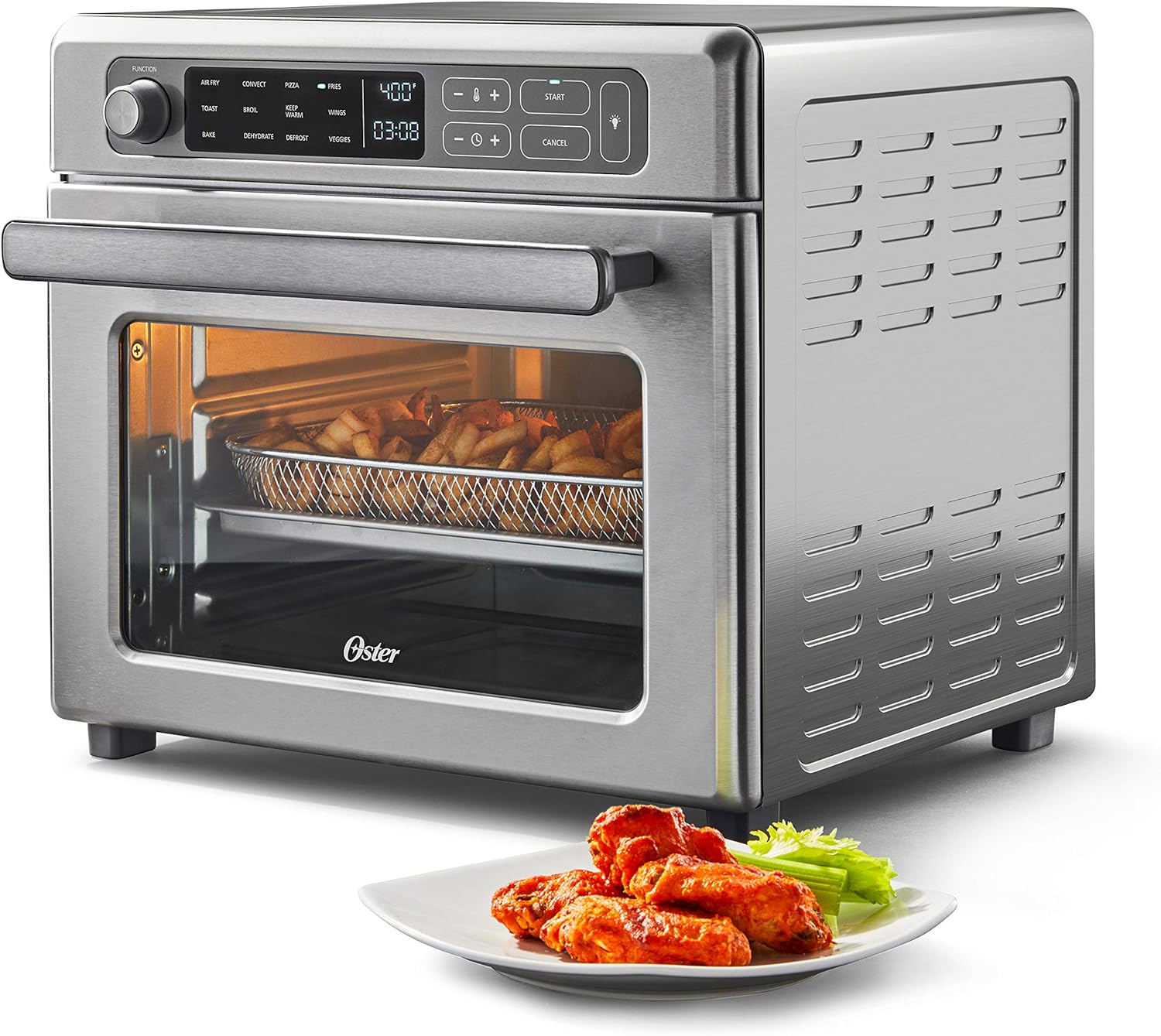 Oster Digital Air Fryer Oven with RapidCrisp, Stainless Steel, 12-Function Countertop Oven with Convection