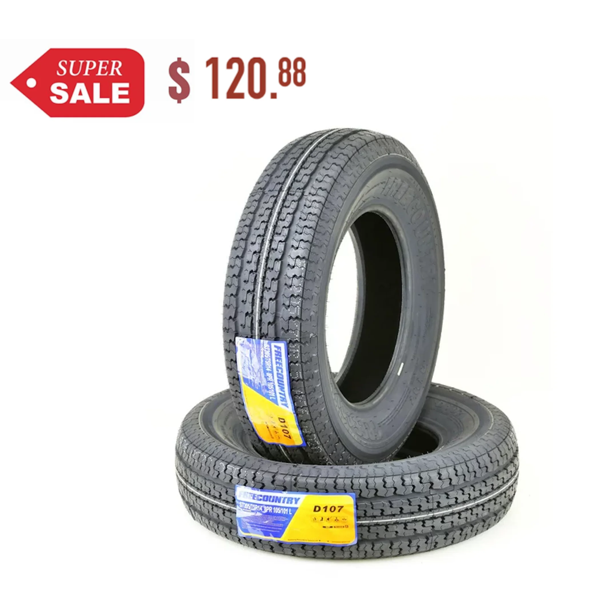 Free Country Heavy Duty Trailer Tires ST 205/75R14 8PR Load Range D Radial w/Side Scuff Guard, Set of 2 - Radiant Selections