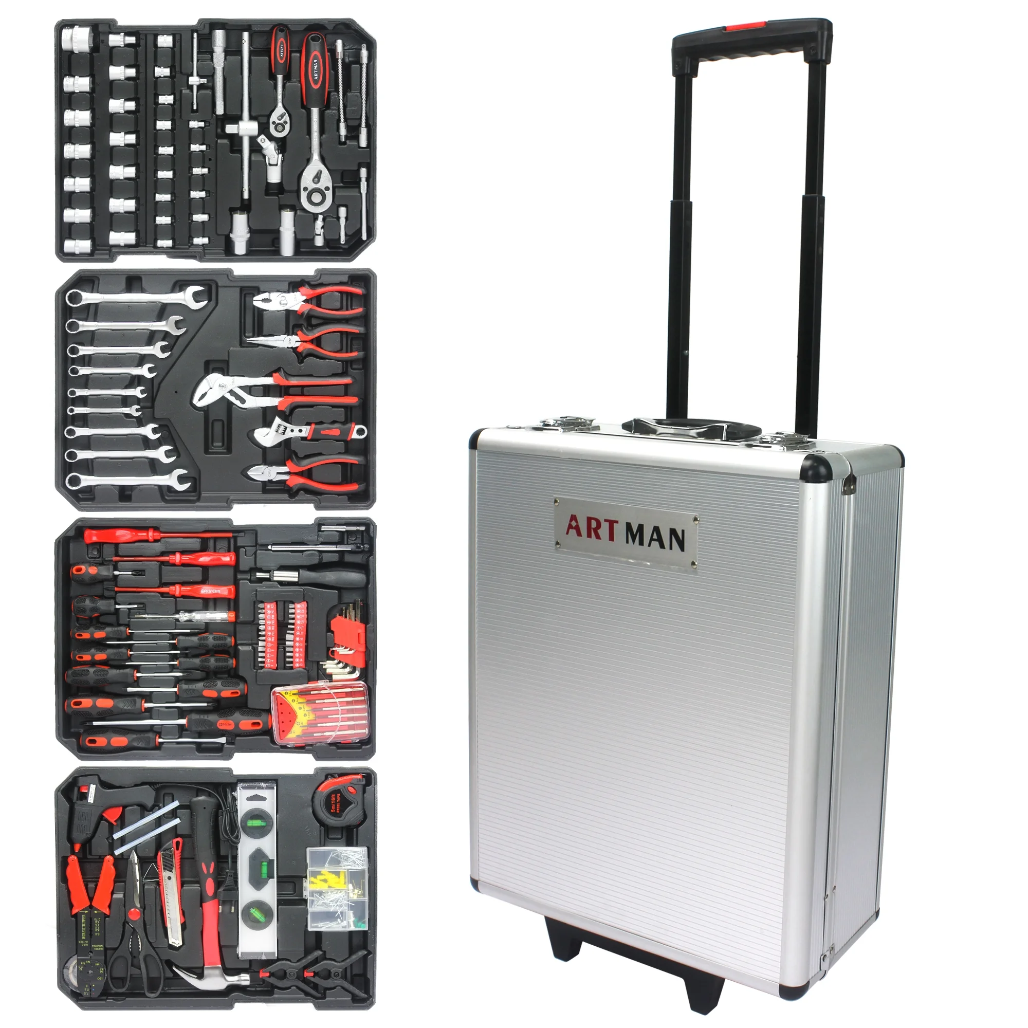 iRerts 899PCS Tool Set, White Hand Tool Box with 4 Layers of Toolset and Wheels, Household Tool Kit with Rolling Tool Box