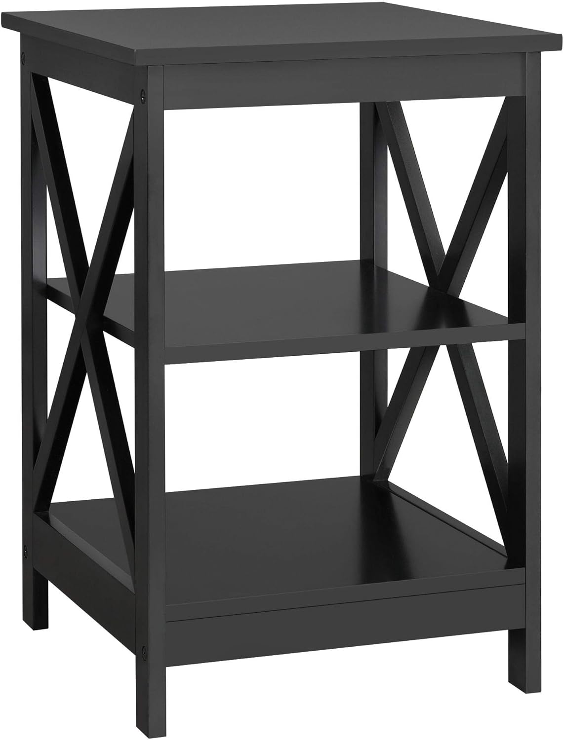 Yaheetech 3-Tier End Table, X-Design Wooden Sofa Side Table Storage Cabinet, Living Room Furniture, Set of 2, Black