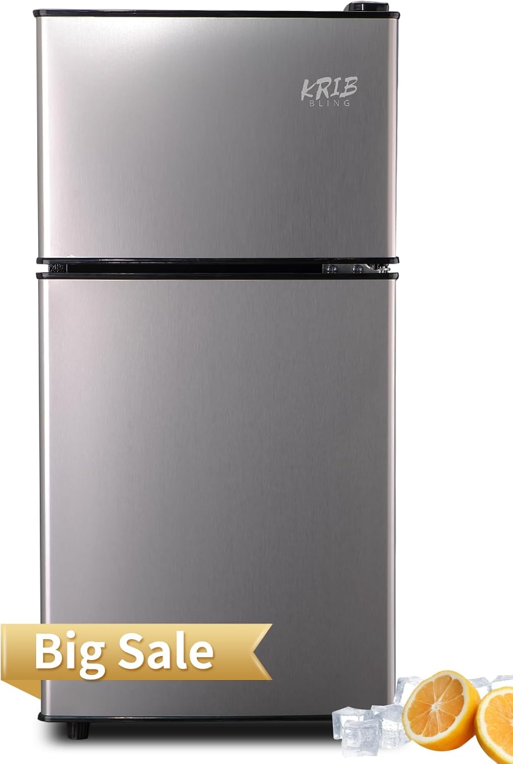 KRIB BLING Compact Refrigerators with Freezer, 3.5 Cu.ft Mini Fridge with 7 Level Temp Adjustable Thermostat, Small Fridge for Apartment, Office
