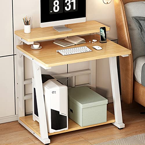 Computer Desk with Monitor Stand and Storage Shelves,30 Inch Small Computer Desk Home Office Desk Study Table for Small Spaces, Oak