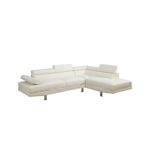 White/Black Sectional Living Room Furniture Faux Leather Adjustable Headrest Right Facing Chaise & Left Facing Sofa(E)