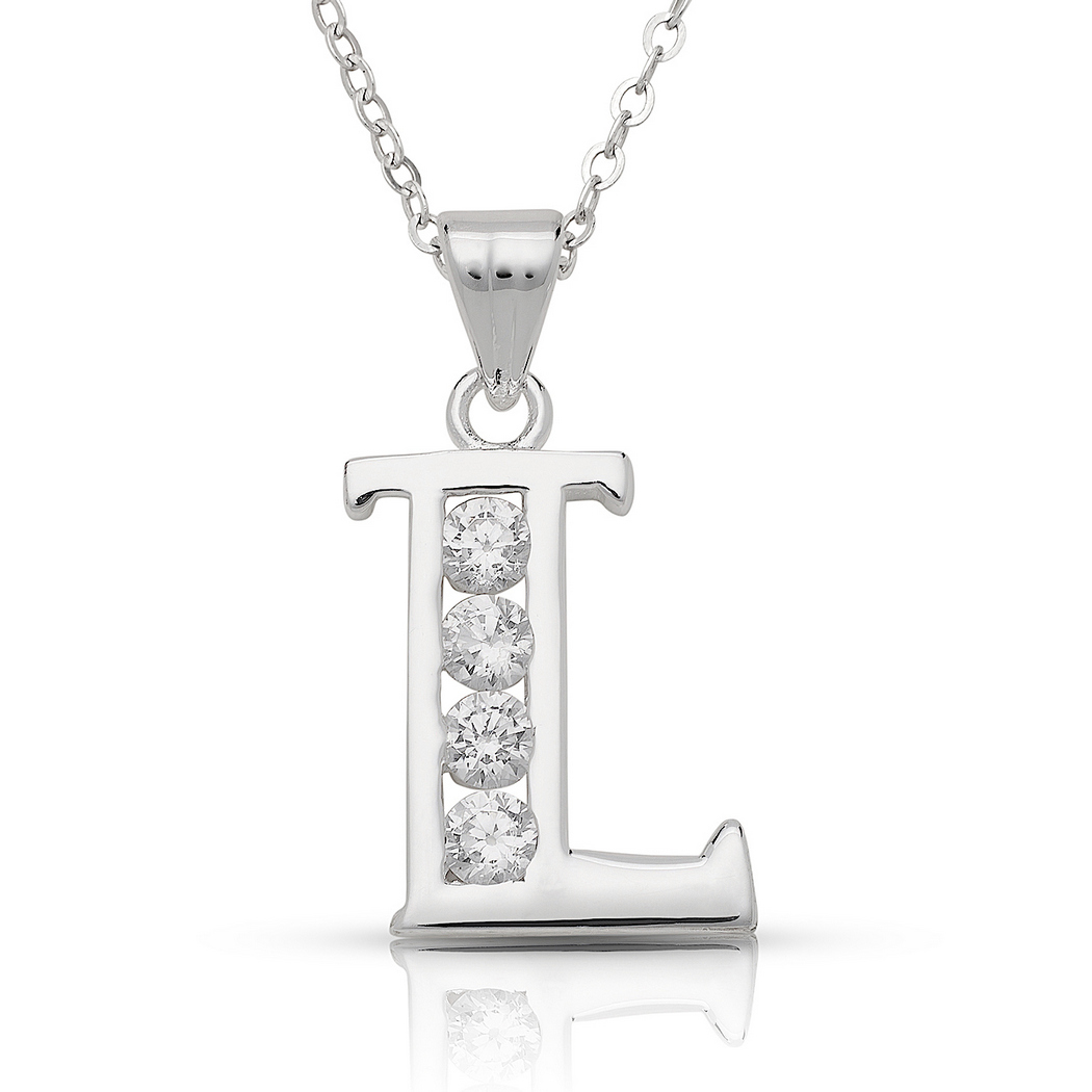 925 Sterling Silver 16 Inch CZ Cubic Zirconia Simulated Diamond A Z Initial Monogram Necklace (15mm X 25mm) Initial: L I