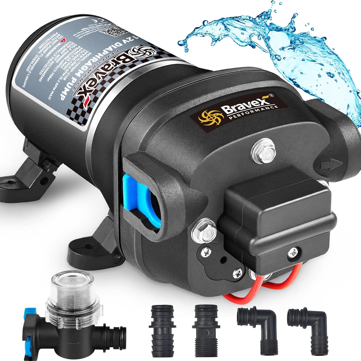 RV Water Pump, 12V DC Water Pump, 5.2GPM 40PSI Self-Priming Diaphragm Water Pump with Pressure Switch for RV, Marine, Yacht, Caravan