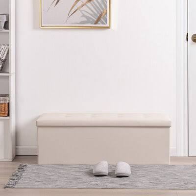 Ebern Designs 43 Inches Folding Storage Ottoman Bench, Bed End Bench with 120L Large Storage Space, Hallway Footrest Window Padd