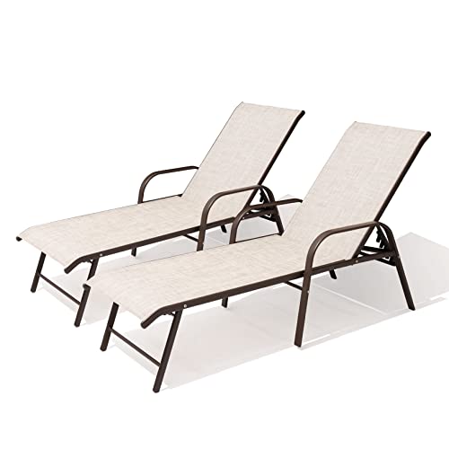 Pellebant Aluminum Pool Lounge Chairs Set of 2, Patio Chaise Lounge with Adjustable Backrest & Armrest, Pool Lounge Chairs Heavy Duty for Outside