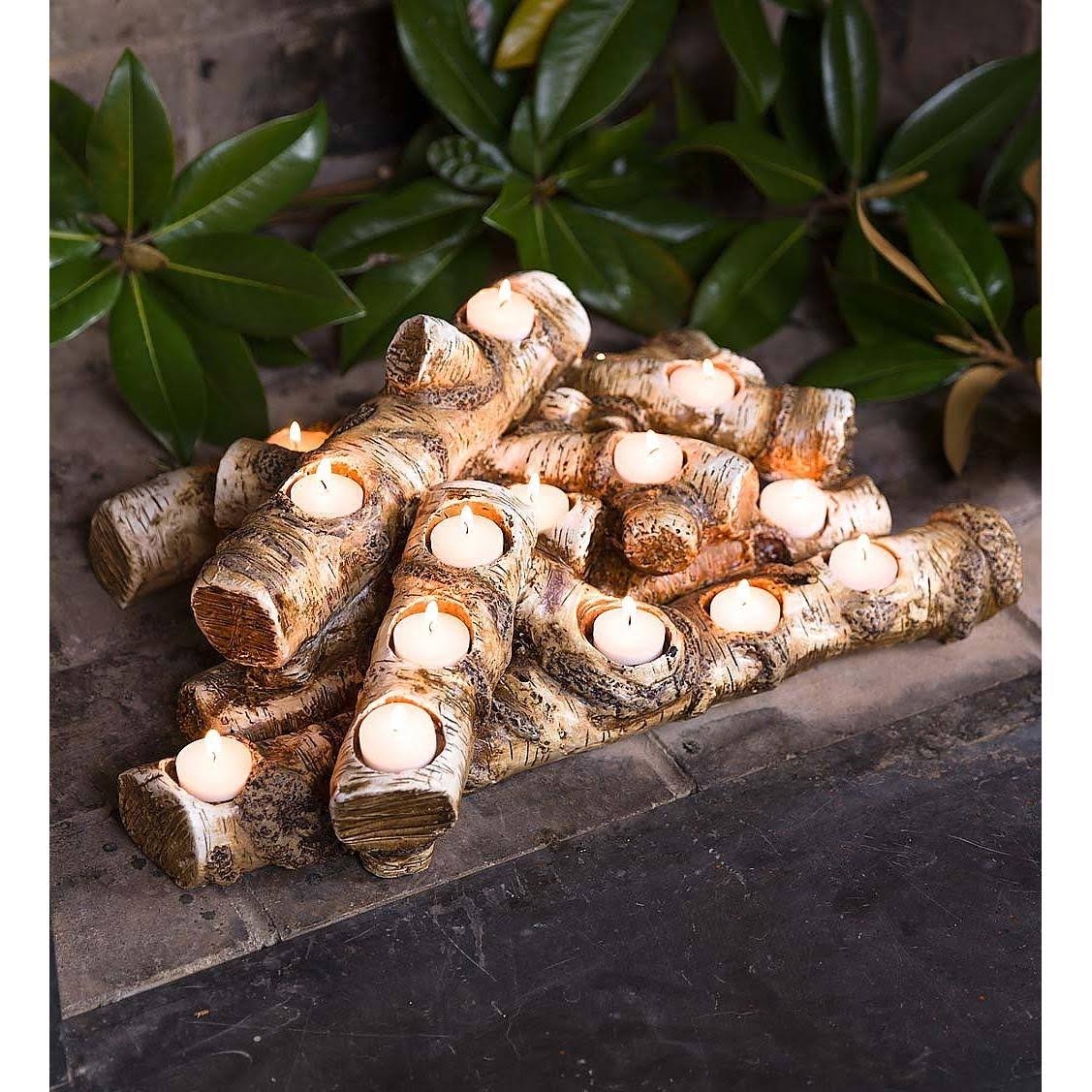 Plow u0026 Hearth - Large Log Fireplace Candle Holder, Birch