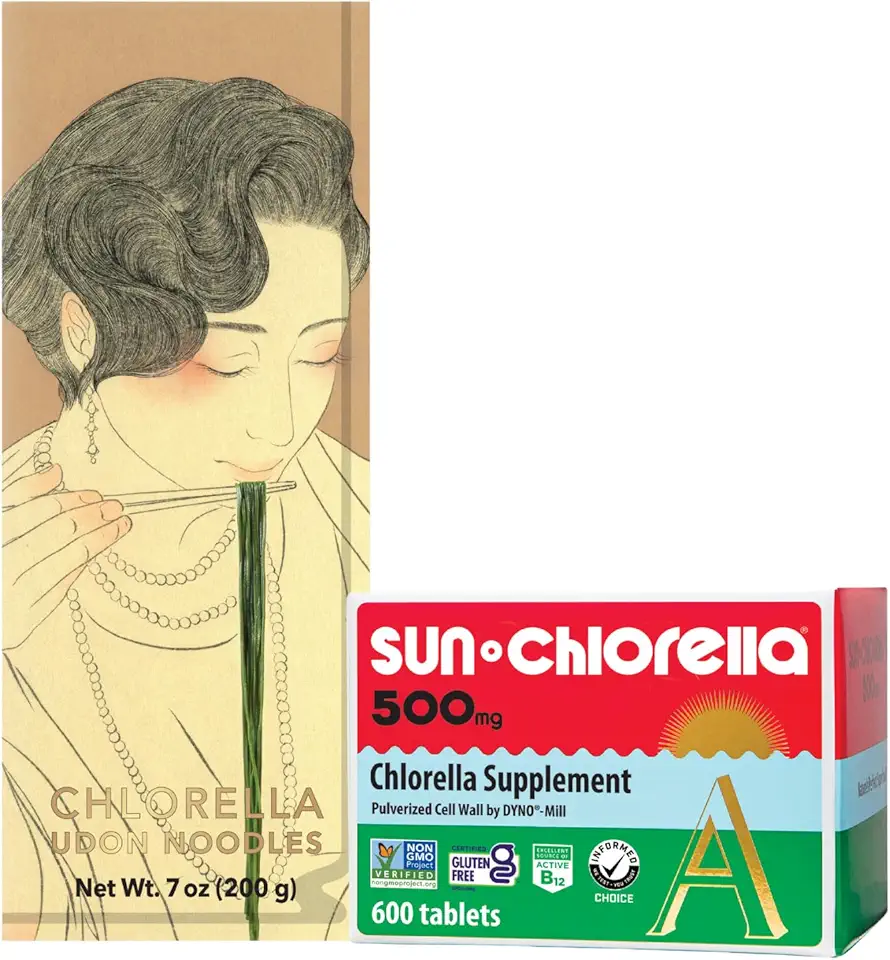 Sun Chlorella Superfood Udon Noodle Tablet Bundle 500mg x 600 Tablets + Udon Chlorella Noodles 7.8oz (4 Servings) - Kansas Nuitrition - HNZSDS
