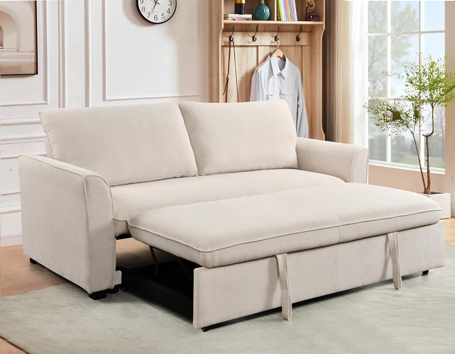 78" 3 in 1 Convertible Sleeper Sofa with Pull out Bed,Fabric Small Loveseat Couch w/Adjustable Reclining Backrest,Easy to Install,for Living Room