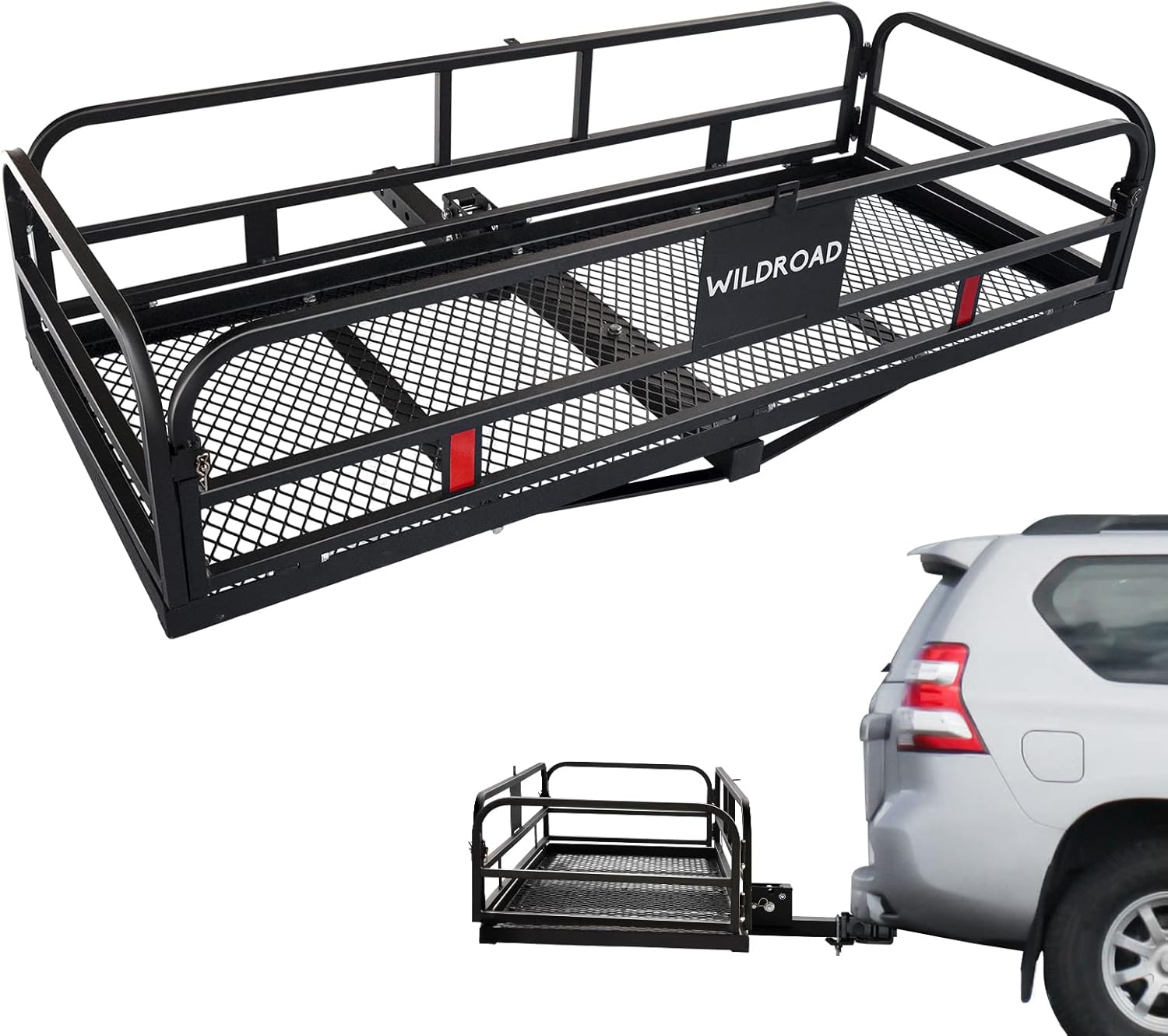 Wildroad Hitch Mount Cargo Carrier Basket 500 LBS Folding Vehicle Cargo Baskets 60 x 25.6 x 13.8 Fits 2 Receiver for SUV, Pickup Truck