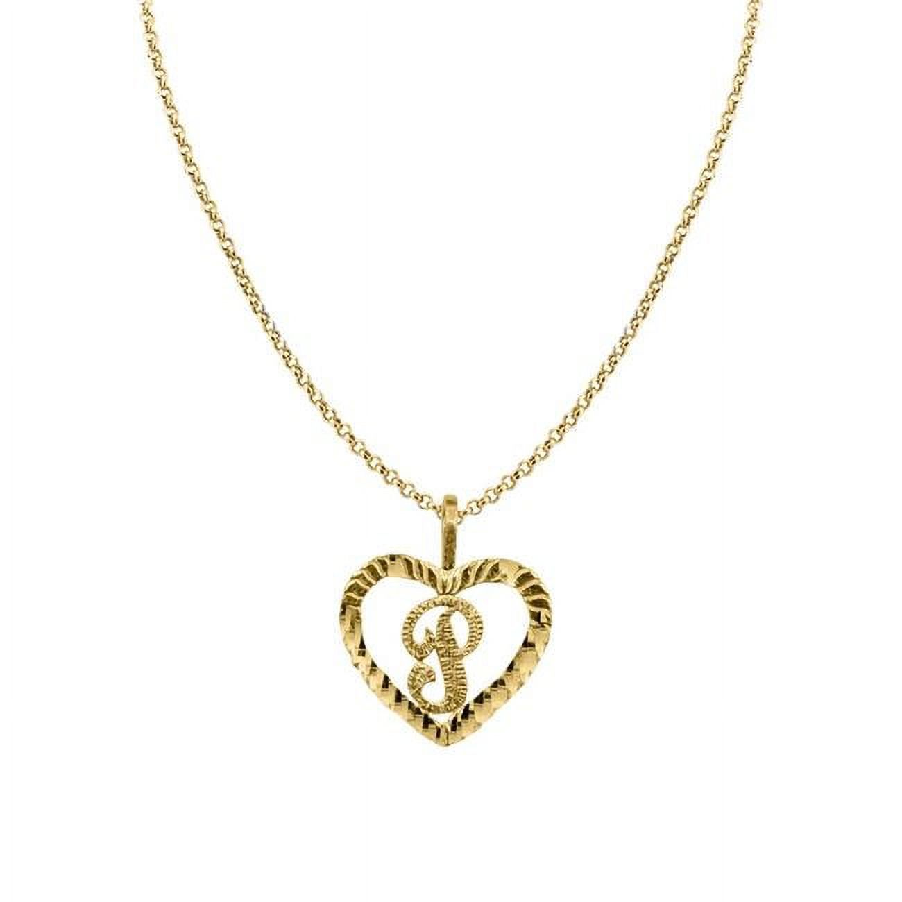 Precious Stars  20 in. 14K Yellow Gold Diamond-Cut Heart-Shaped Initial Letter P Pendant with 1.2 mm Rolo Chain