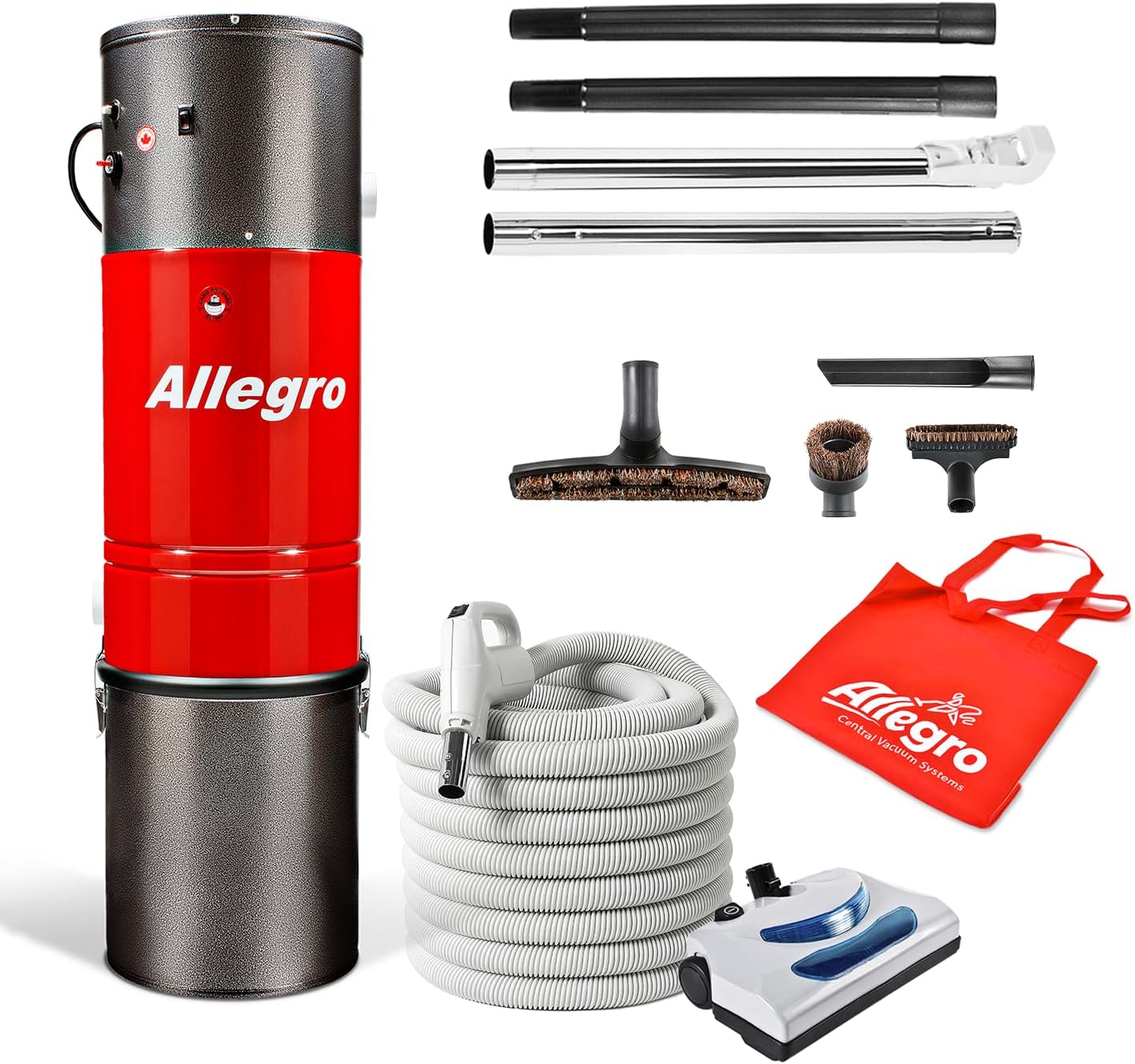 Allegro MU4100 Heavy Duty Powerful Central Vacuum System, Tangeantial Bypass Ametek Lamb Motor, Bagless System and Utility Port