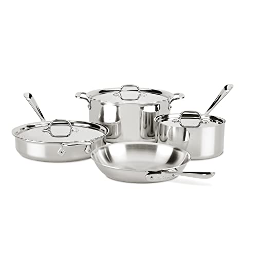 All-Clad D3 3-Ply Stainless Steel Cookware Set 10 Piece, Induction Compatible, Oven Broiler Safe 600F, Kitchen Cooking Set w/ Fry Pans, Saucepans