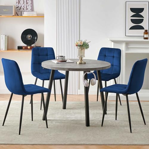 Modern 4-Person Round Dining Table Set, Space-Saving for Kitchen, Living Room, Apartment, includes Dining Table & 4 Grey Chairs