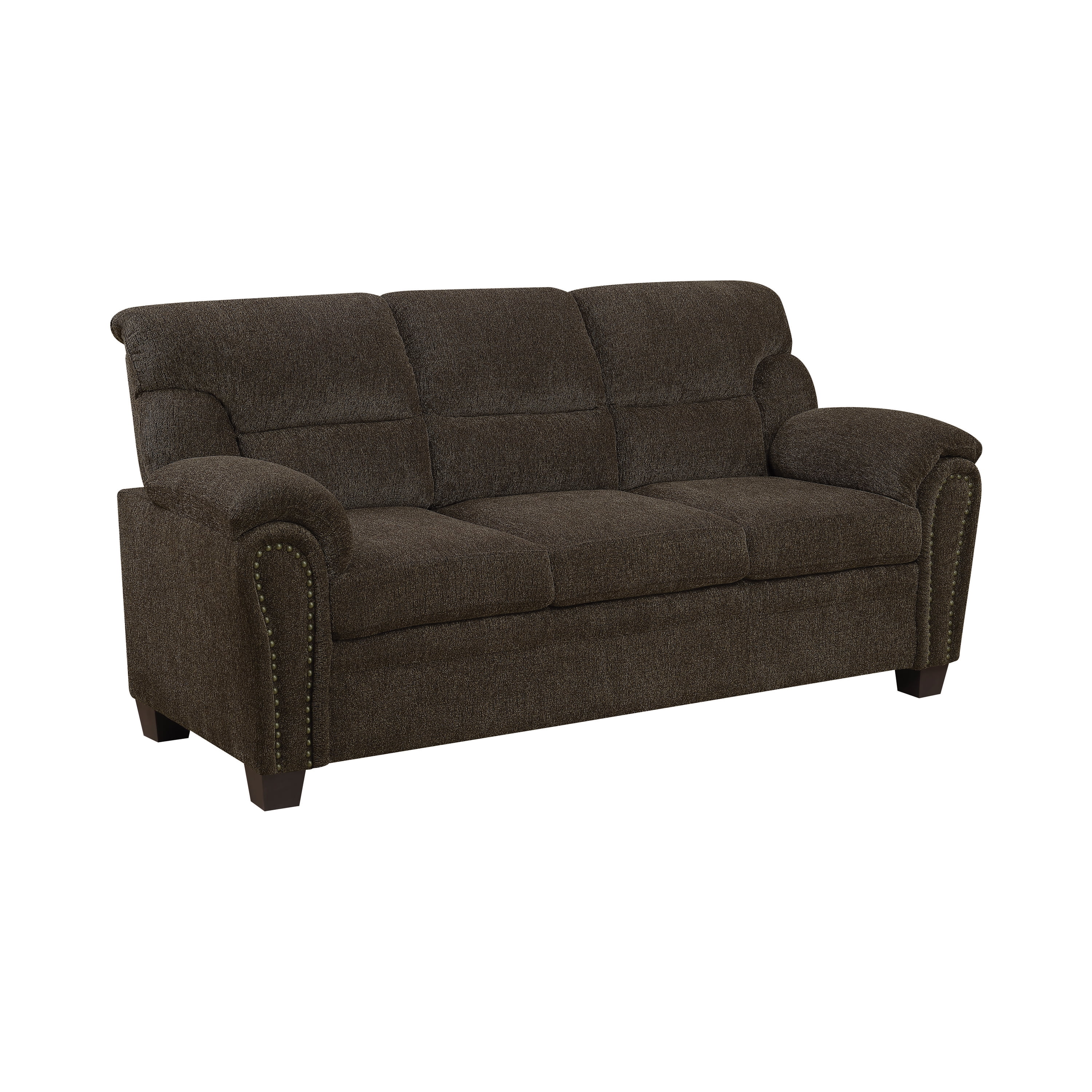 Clementine Upholstered Sofa with Nailhead Trim Brown