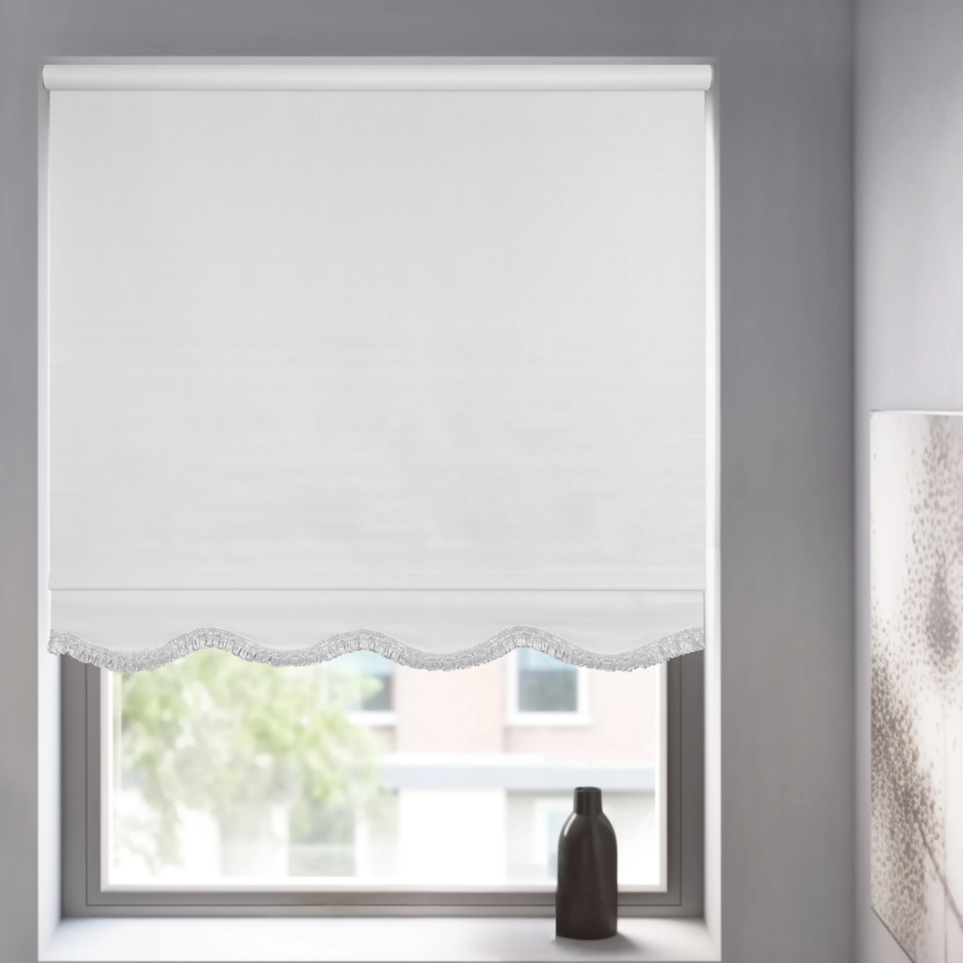 Chicology Fringe White Textured Cordless Blackout Privacy Vinyl Roller Shade 53 in. W x 64 in. L