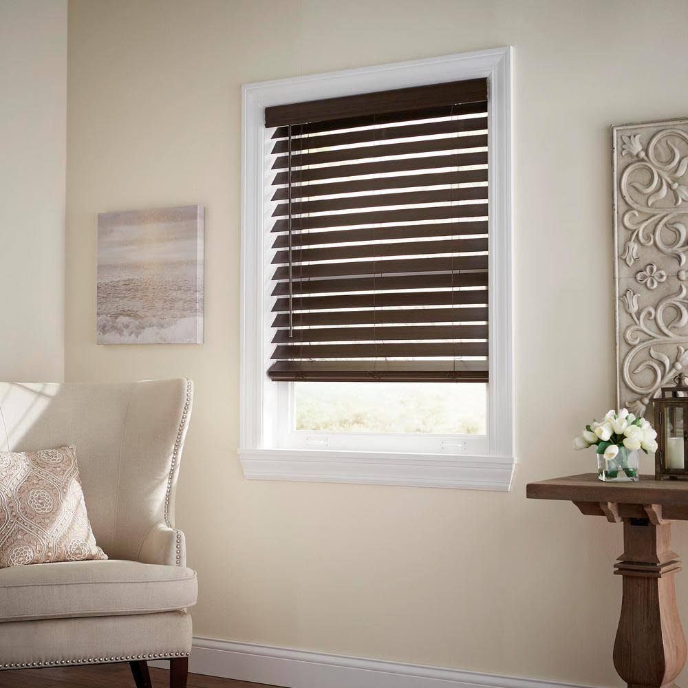 Home Decorators Collection Espresso Cordless Room Darkening 2.5 in. Premium Faux Wood Blind for Window - 67.5 in. W x 48 in. L,