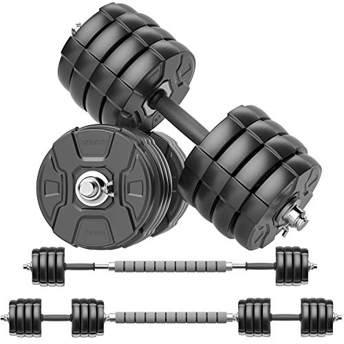 Heavy Adjustable Dumbbell Barbell Set - RUNWE 100 90 70 50 lb Weight set for Option, Metal Dumbbell Grip and Barbell Bar, 1" Center Hole Weight Plate