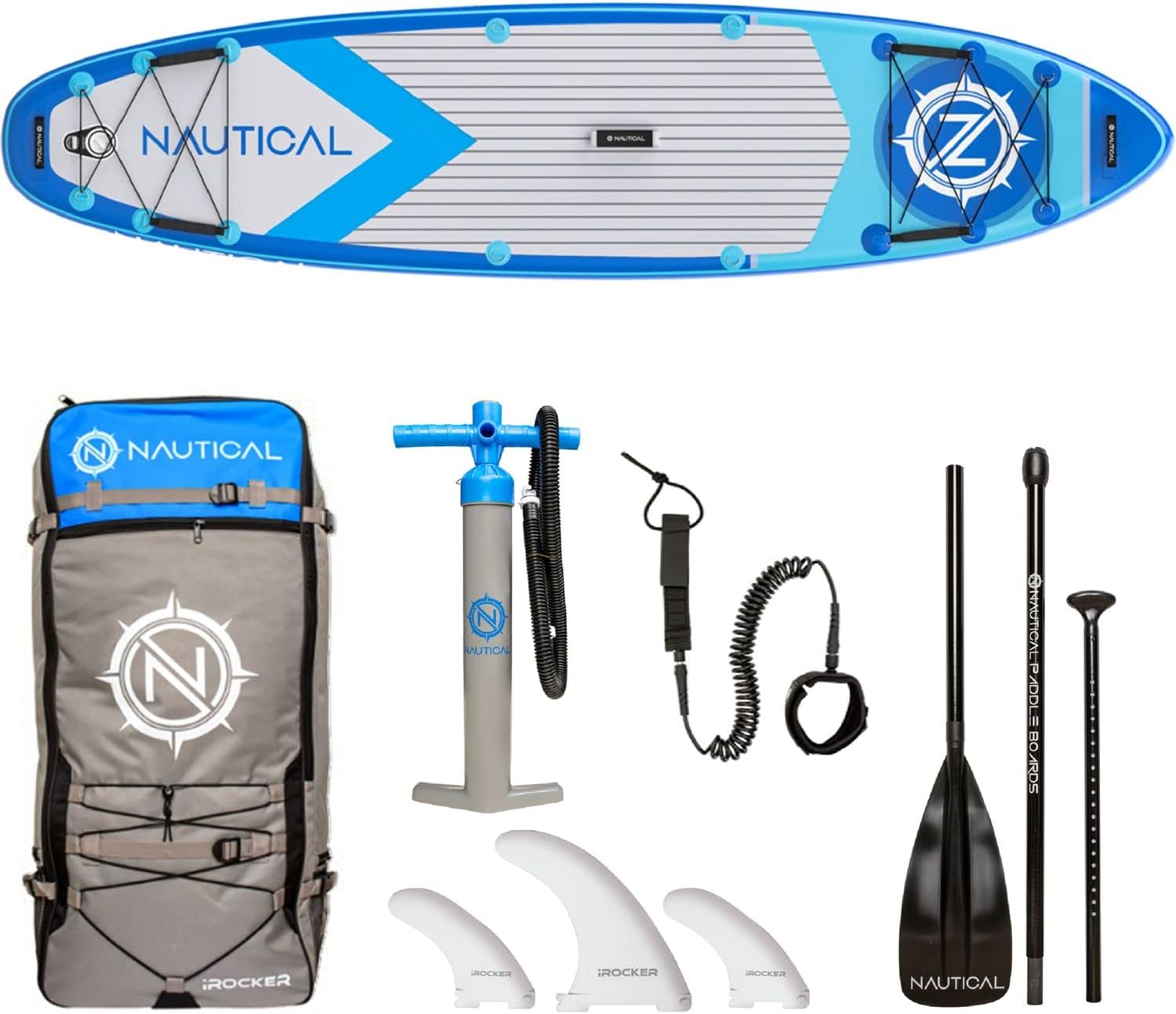 iROCKER Nautical Inflatable Stand Up Paddle Board, Superb Maneuverability 10' Long 32 Wide 6 SUP with Roller Bag, Adjustable Paddle, Pump, Leash