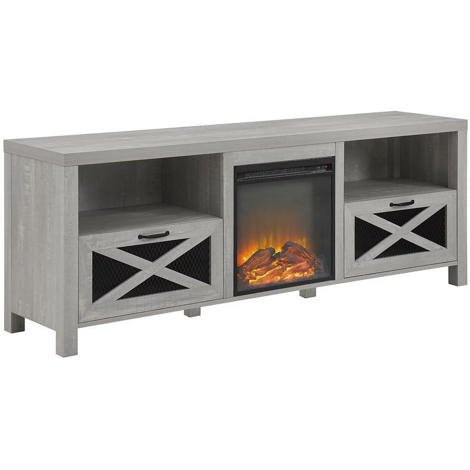 Abilene 70" Rustic Farmhouse Fireplace TV Stand in Stone Gray