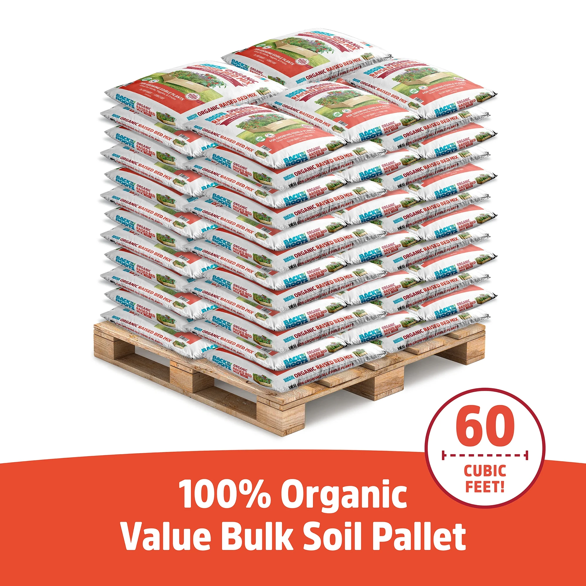 Back to the Roots Organic Raised Bed Mix Pallet, 60 1 cu. ft. bags, 1900lb