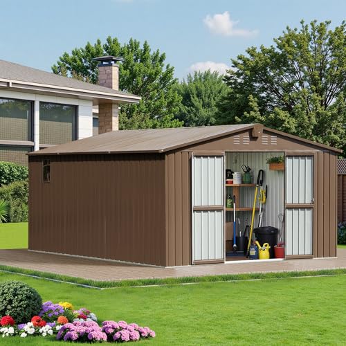 11×12.5 FT Large Outdoor Storage Shed. Backyard Storage Shed with Windows, Lockable Doors, Air Vent, Garden Tool Shed, Steel Tool House for Backyard