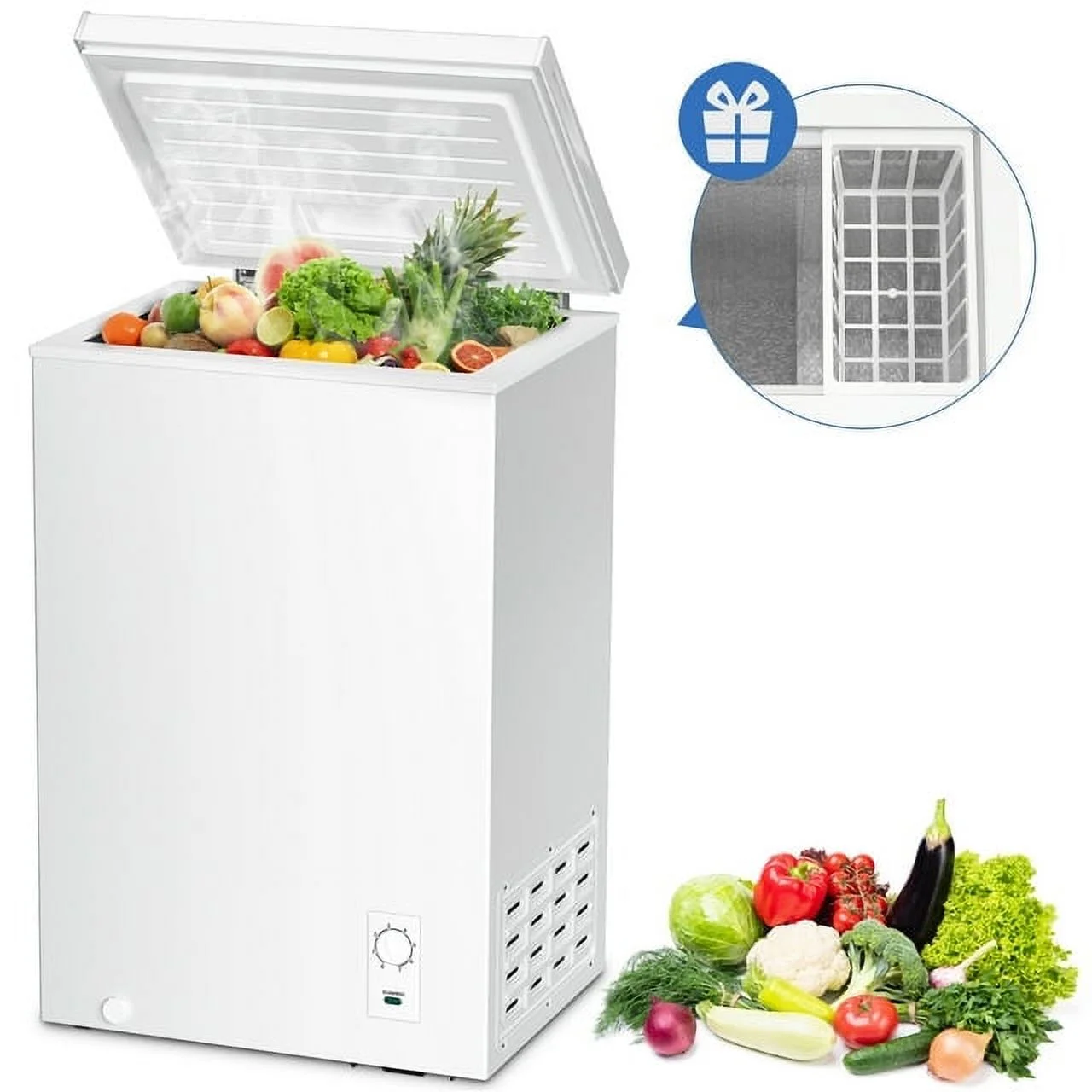 KISSAIR 2.7 Cubic Feet Chest Freezer with Free Standing Top Open Door Compact Freezer with Adjustable Temperature (2.7 Cubic Feet, White)